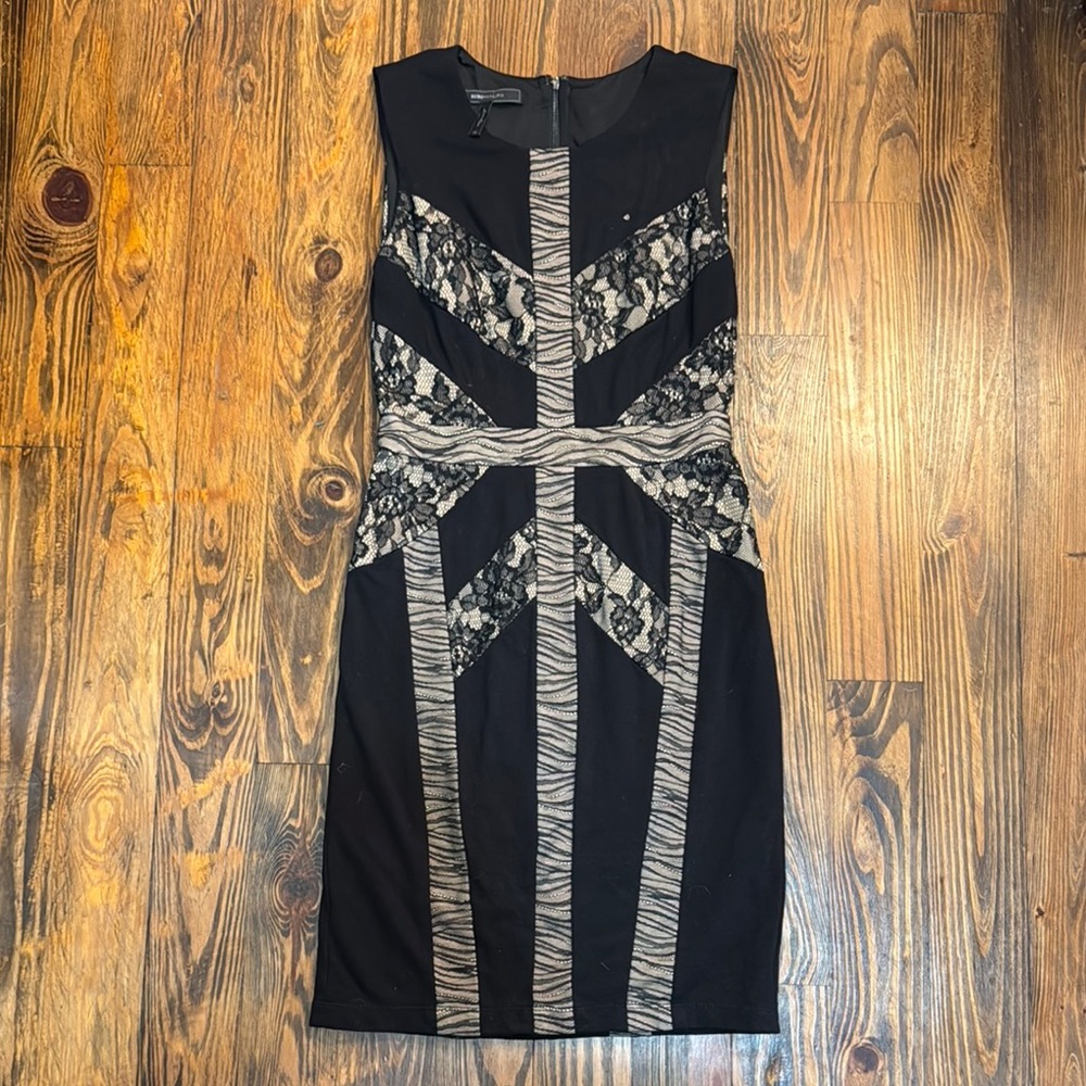 BCBGMaxAzria Black & Tan Textured Dress XS